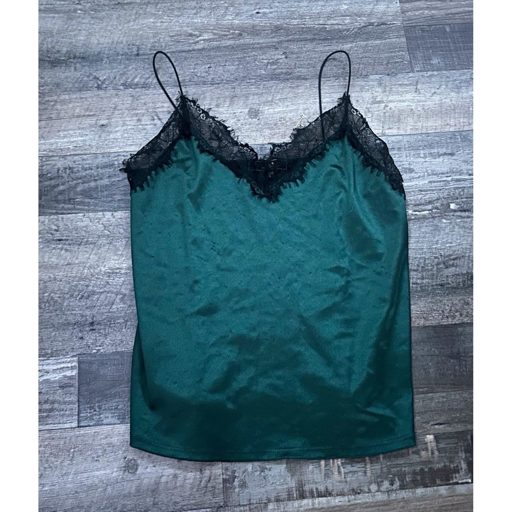 Vibe Sportswear Women's Green Solid Lace-Accent Adjustable Strap Camisole Top S